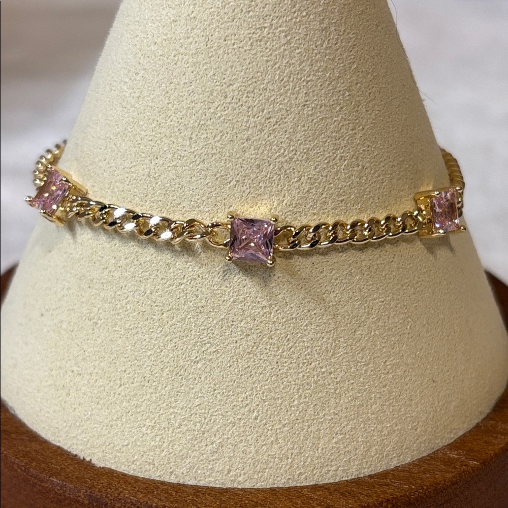 Princess Cut AAA CZ Cuban Link Bracelet or Anklet 18k Yellow Gold Filled